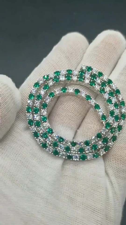 15TCW Round Cut Lab Created Emerald & DiamondTennis Necklace 925 Sterling Silver