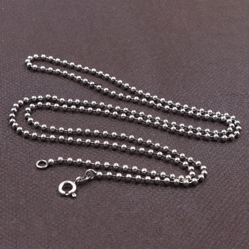 Real 925 Sterling Silver 2.5mm Bead Link Chain Necklace 23.6inch Fine Jewelry