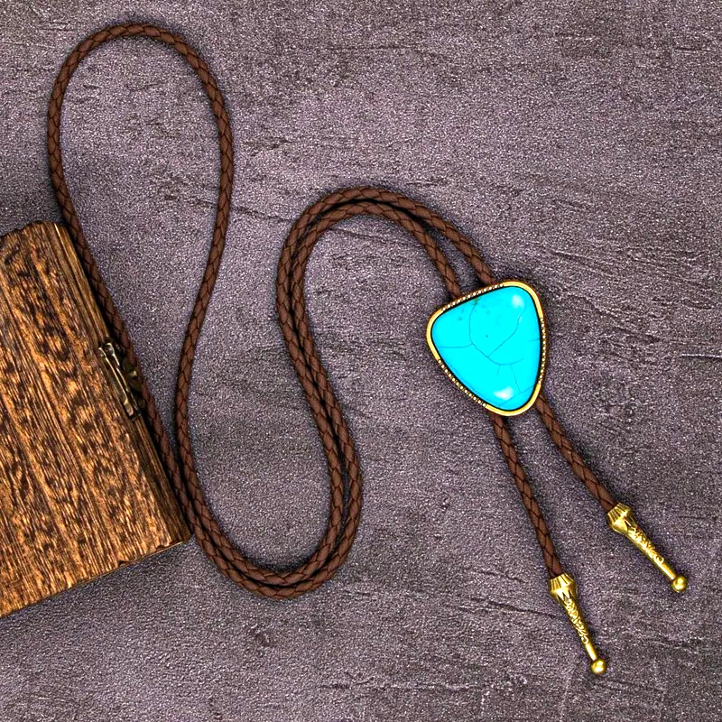 Tiger Eye Stone Bolo Tie Western Cowboy Necklace Adjustable Vintage Necktie Gift