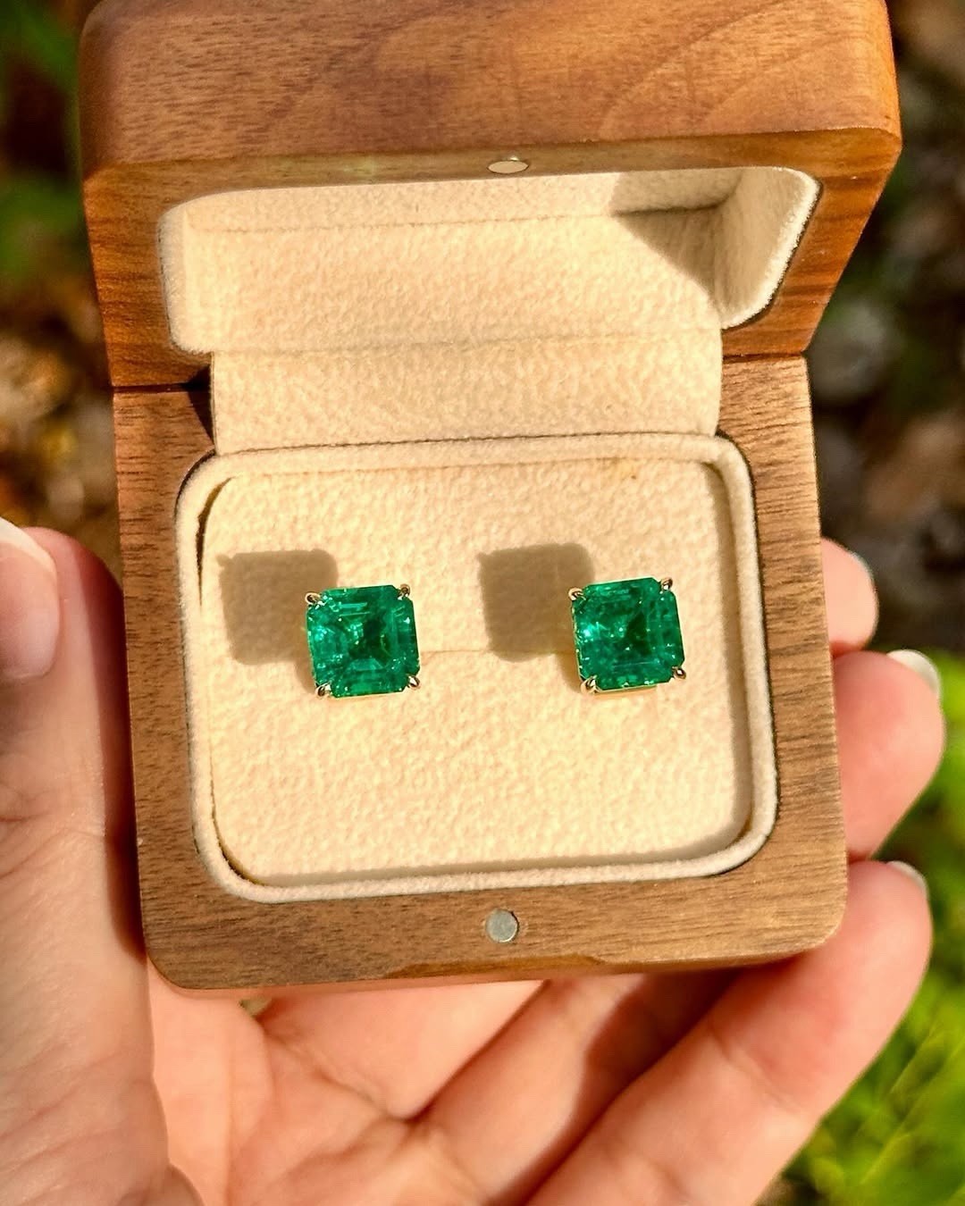 Stud Emerald Earrings 14k Yellow Gold Natural Zambian Emerald Stud Earrings