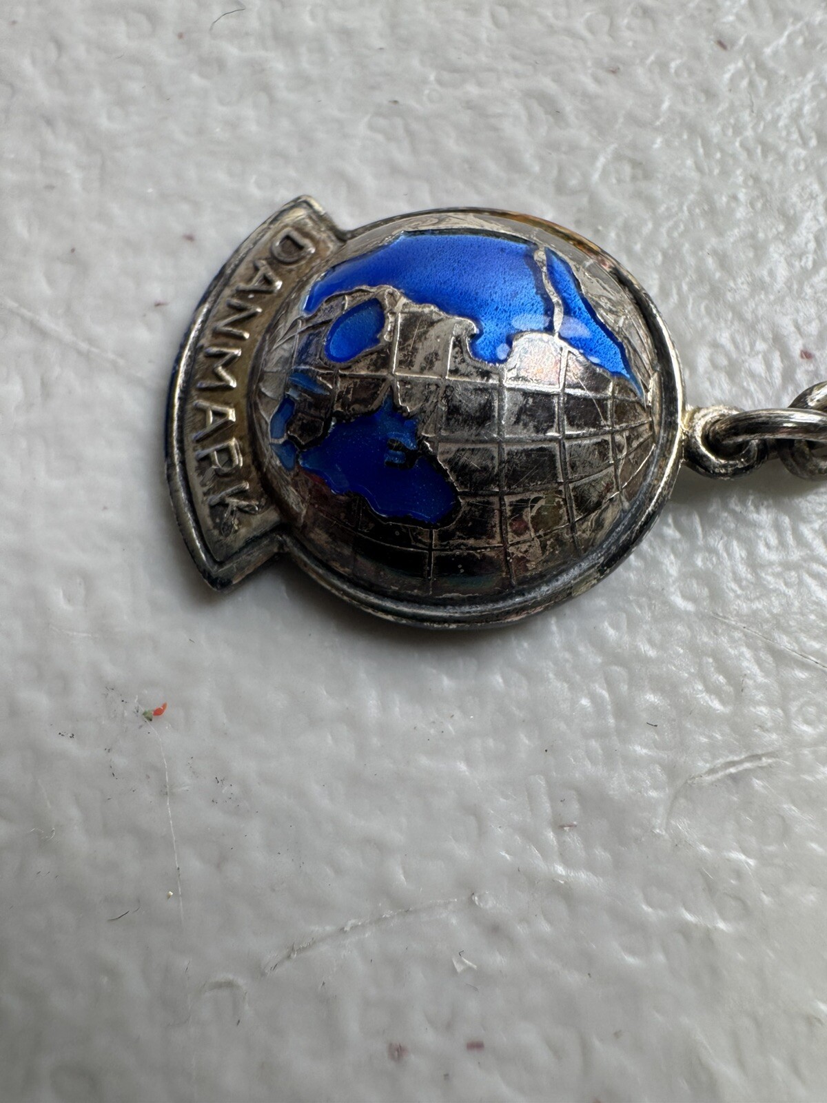 Vintage Sterling ELO 830S Silver Vintage Globe Pendant On Keychain Denmark