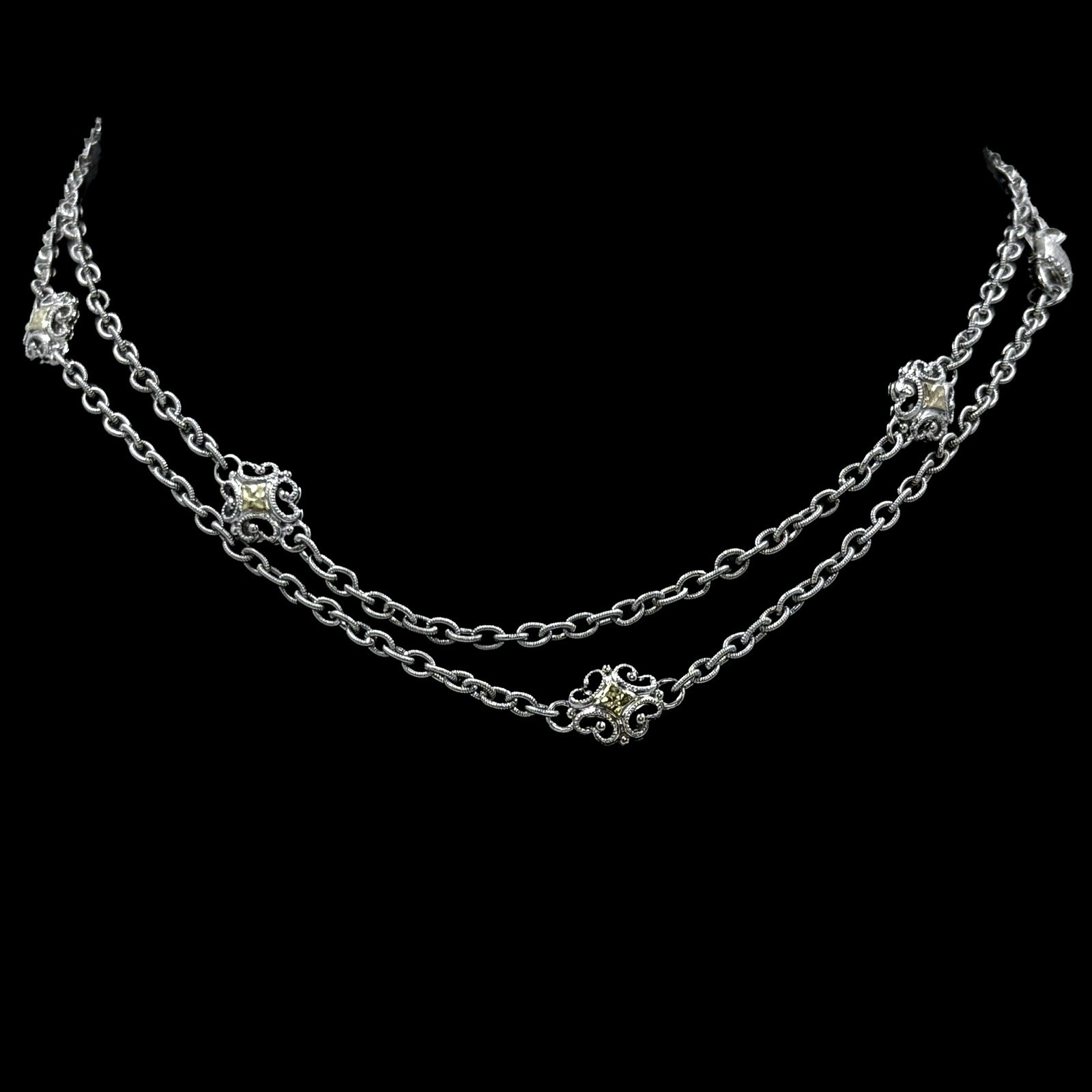 Gabriel & Co 30″ 18K Gold & Sterling Silver Station Necklace Retired 318826