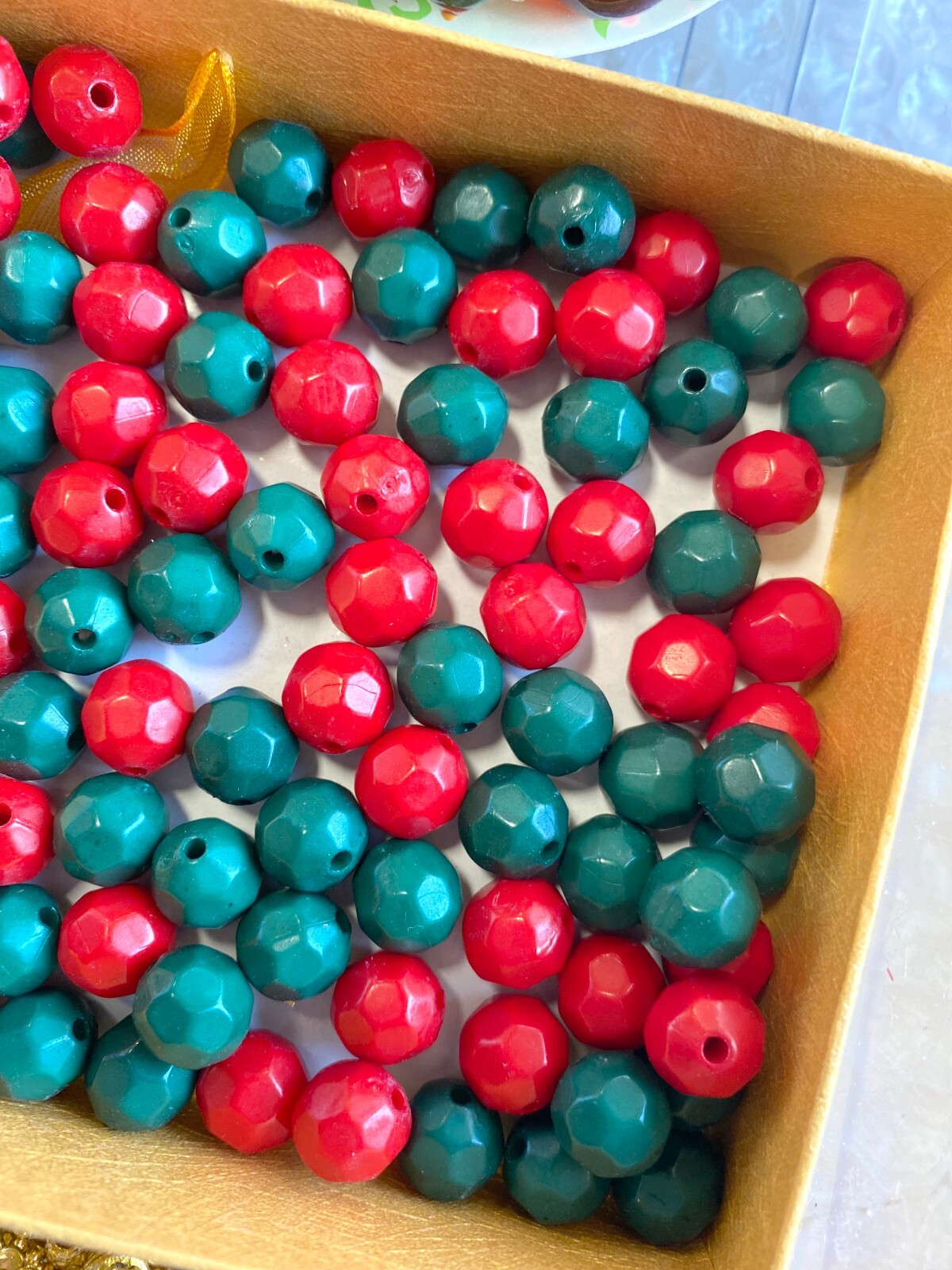 Beads for Jewelry Making Red Green 12mm Acrylic Bead Round Faceted Opaque 50pcs