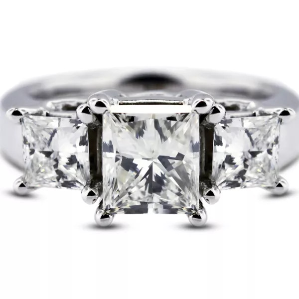 14K White Gold Engagement Ring Trellis 3.17 CT Princess Lab-Grown Diamond F SI1
