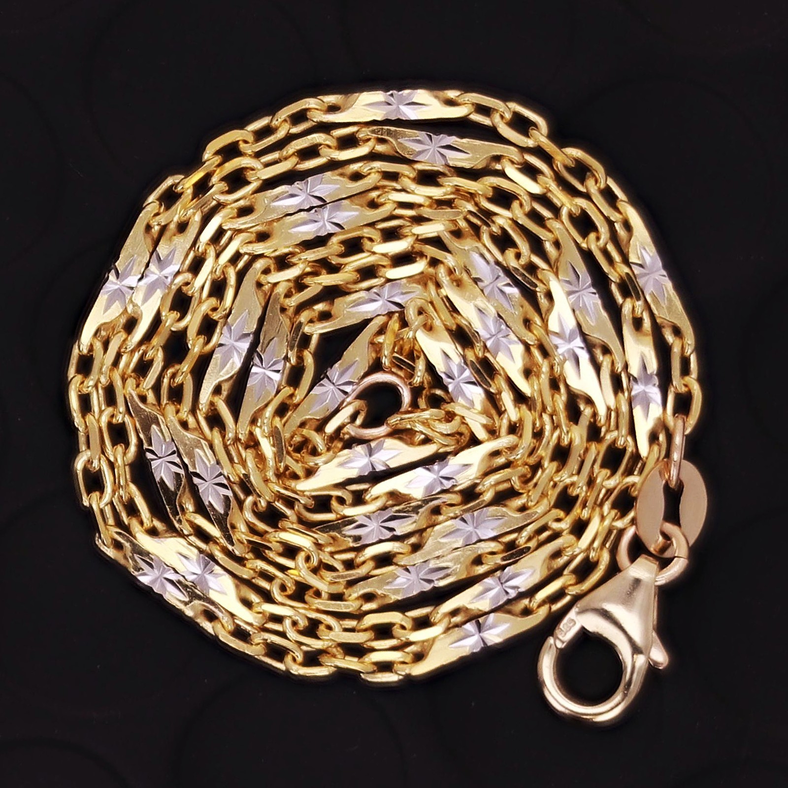 Italian 14k Two-Tone Solid Diamond Cut Raso Cable Chain Necklace 20″ 1.3mm 5.9g