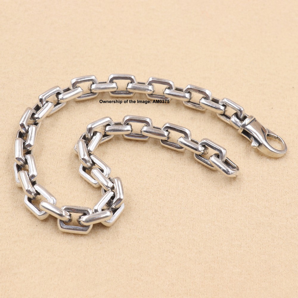 Pure S925 Sterling Silver Bracelet 7mm Cable Link Chain Bangle 7.9-8.7inch