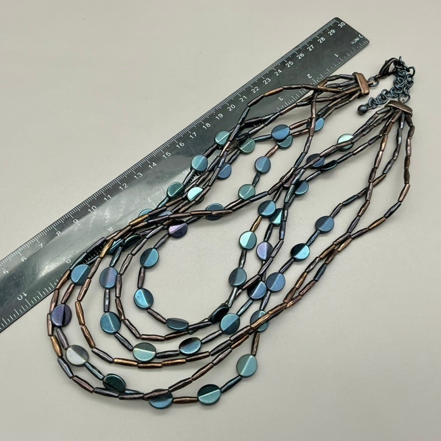 Chico’s Necklace Womens Blue Multi-Strand Beaded Layered Statement 20-22 Inches