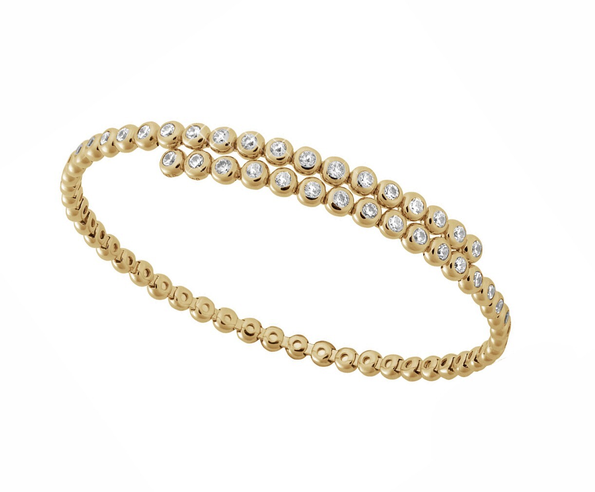 925 REAL SILVER, GOLD Cubic Zirconia Bracelet Bangle Flexible Gold Plated 9g