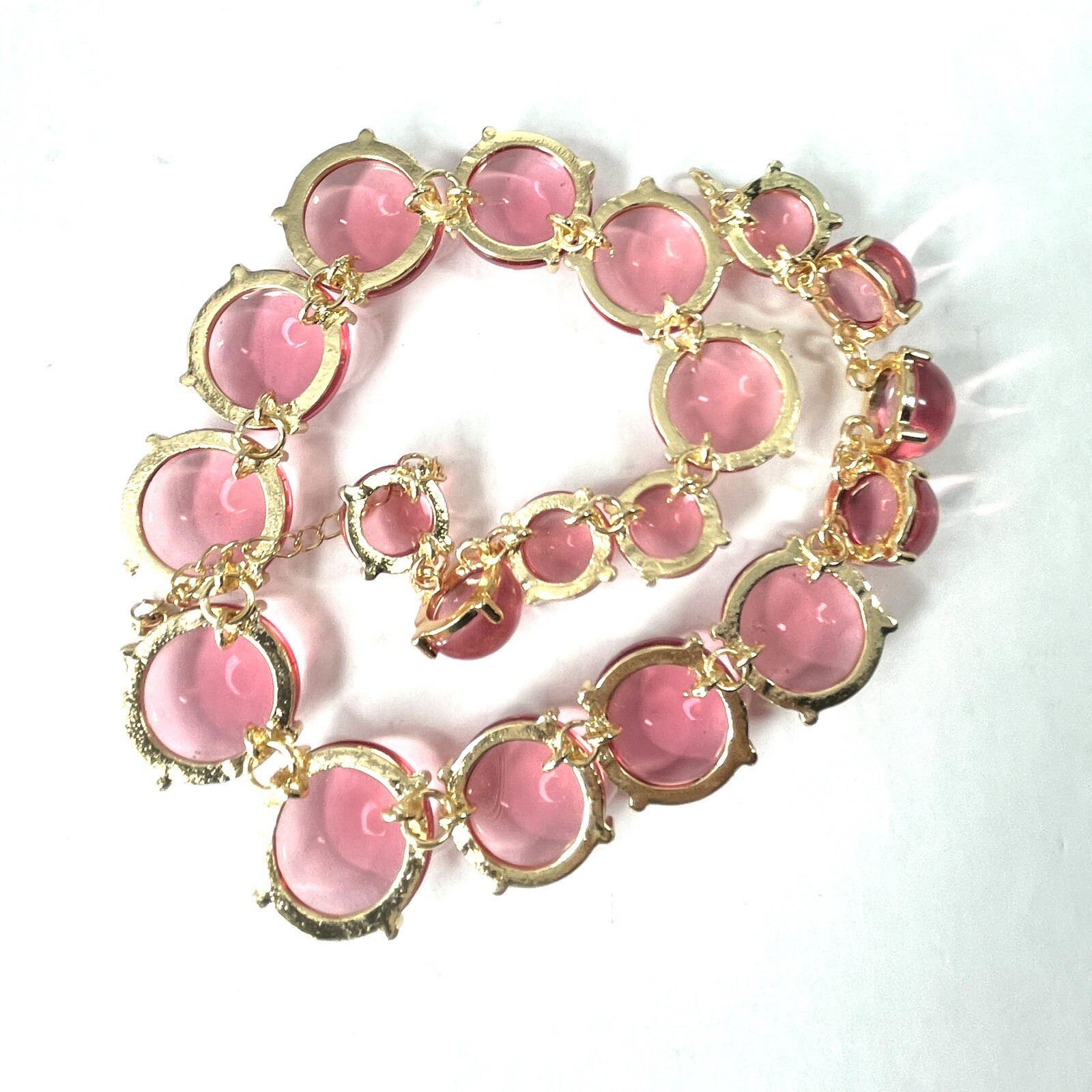 Pools of Light Style Necklace Riviere Choker Pink Cabochon Gold Tone Statement