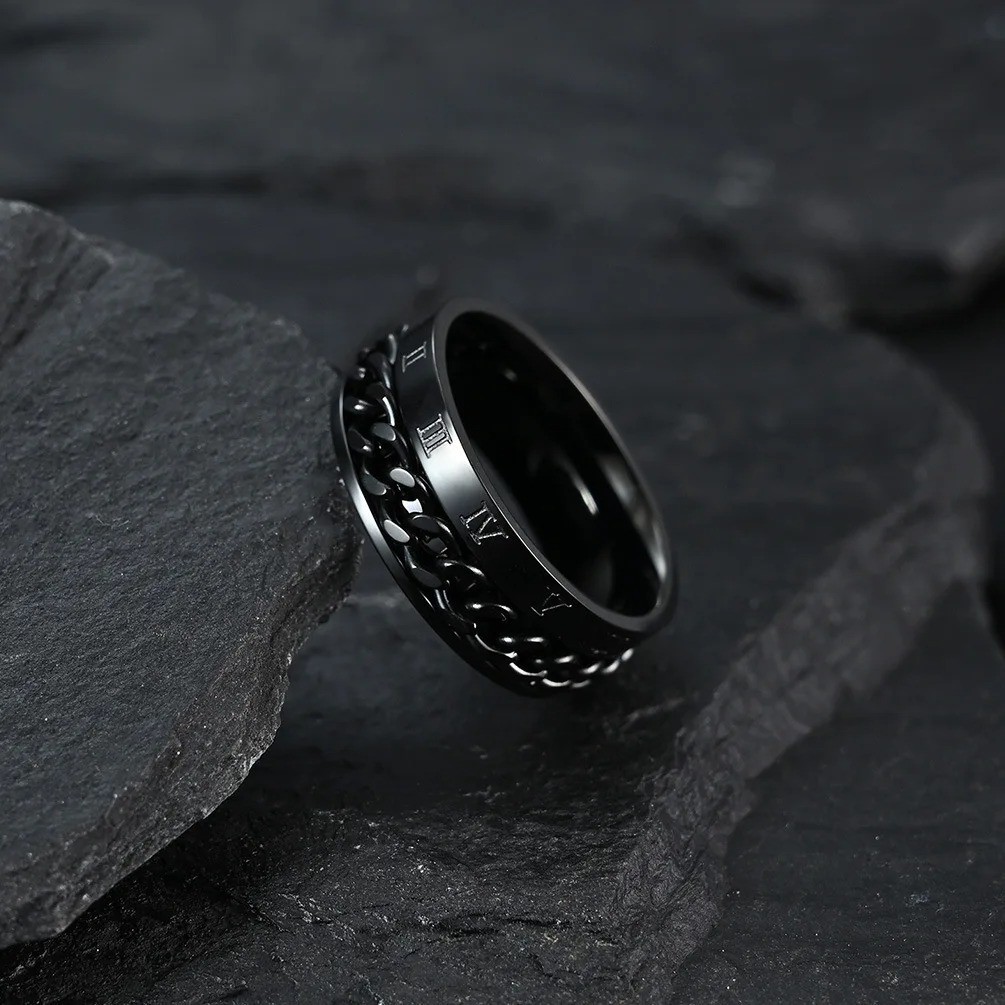 Chain Spinner Ring Stainless Steel Fidget Band Anti Anxiety Finger For Women Men