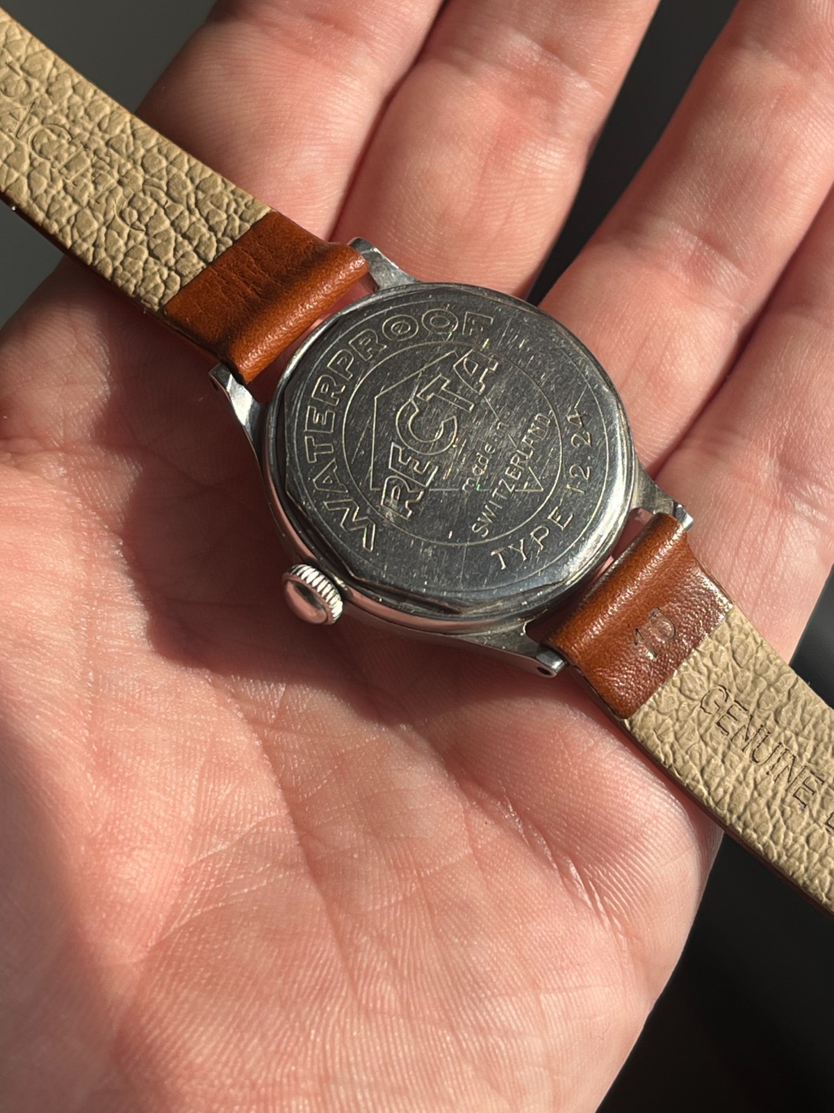 Vintage 1940s Recta Type 1224 Swiss Military Watch Tropical Bullseye Dial 32mm