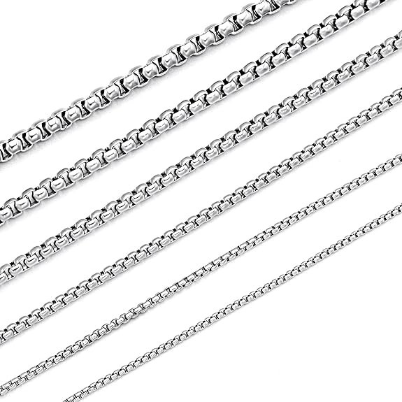 Square Rolo Chain Necklace Stainless Steel Round Box Necklace for Men Women/2mm-