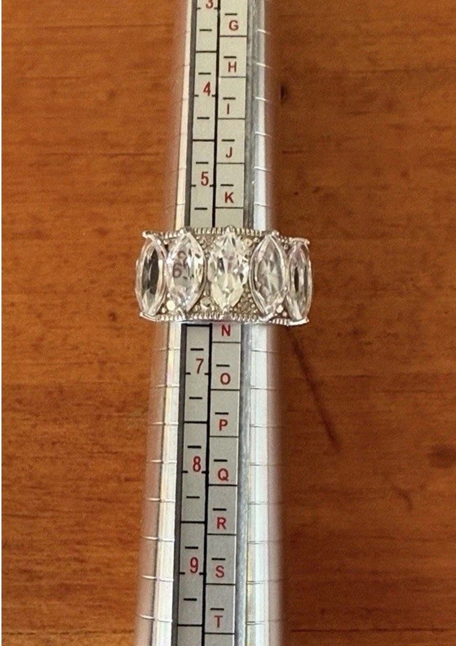 Sterling Silver 925 Wide Band Marquise CZ Eternity Ring Size 6.5 BBJ Statement