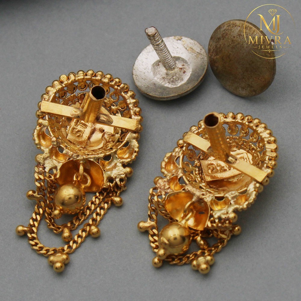 22K Hallmark Gold Stud Earrings 3.3cm Designer Elegant Mom Gift Jewelry 5.71g