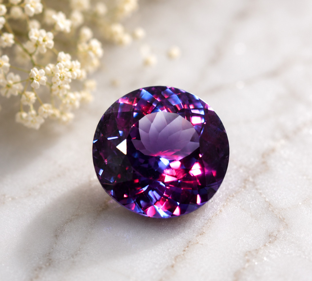 12CT Russian Alexandrite Round Cut | Purple Pink Blue Color Changing Gemstone