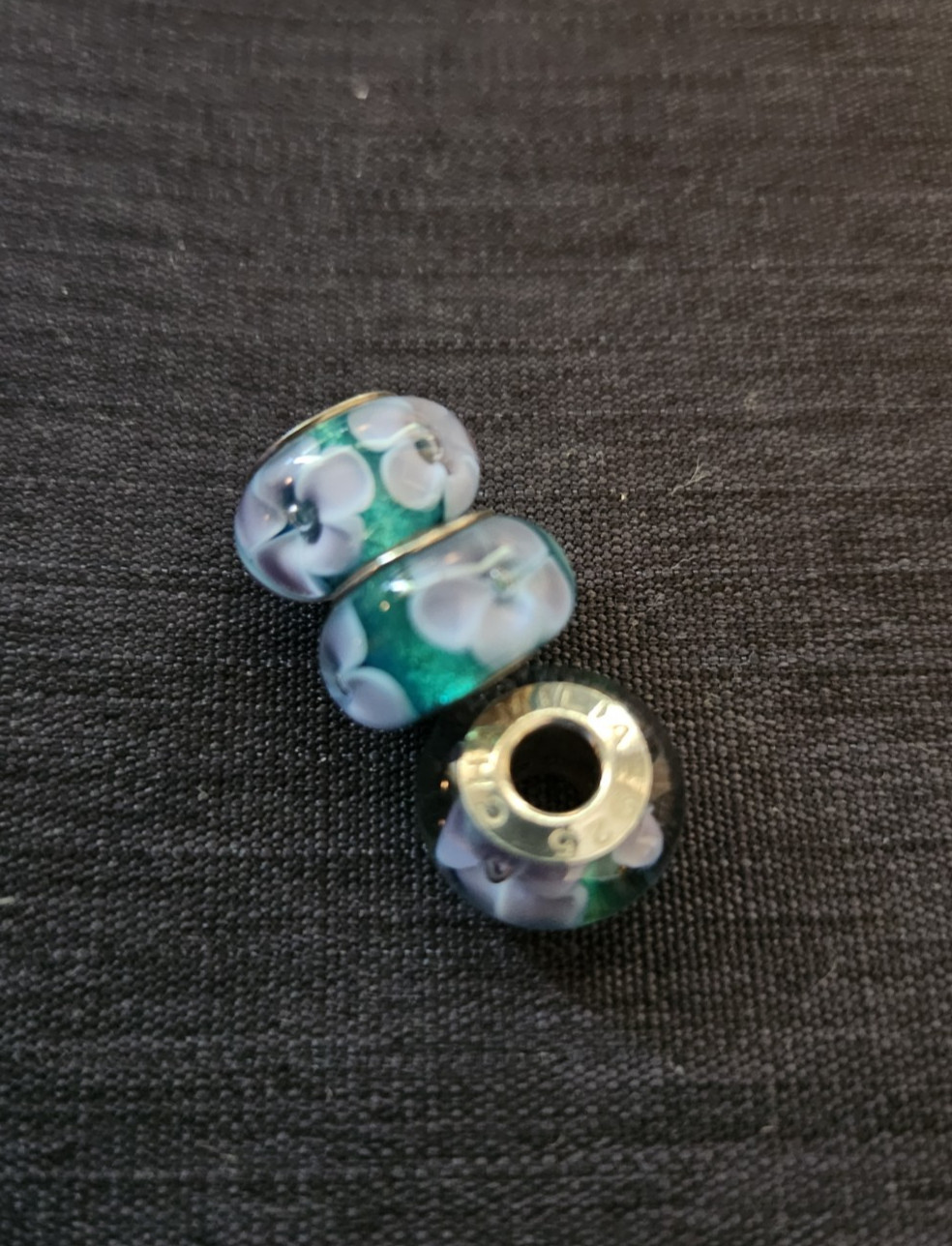 Lot of 3 – Chamilia Passion Flower Sterling Silver Charm OB-114 Blue Purple