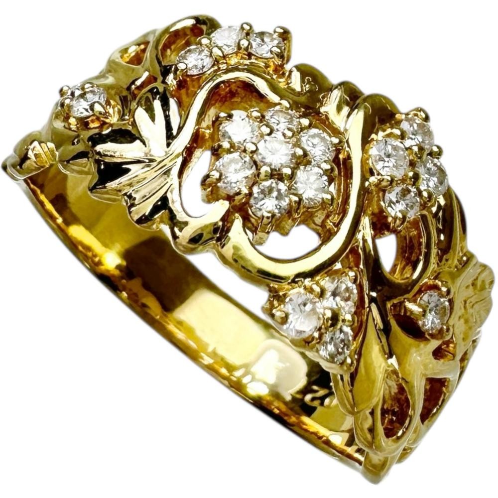 US 7.8 Flower motif diamond 0.27ct Ring K18 Gold 6.5g Women