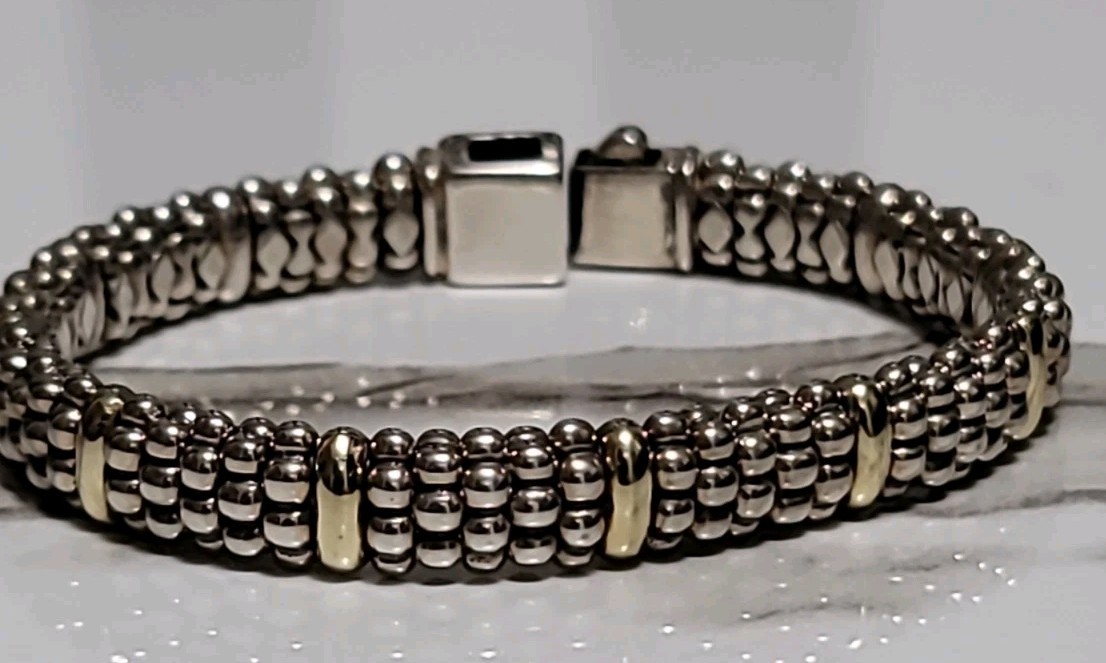 Designer LAGOS Sterling Silver 18K 8.7mm Signature Caviar Rope Bracelet