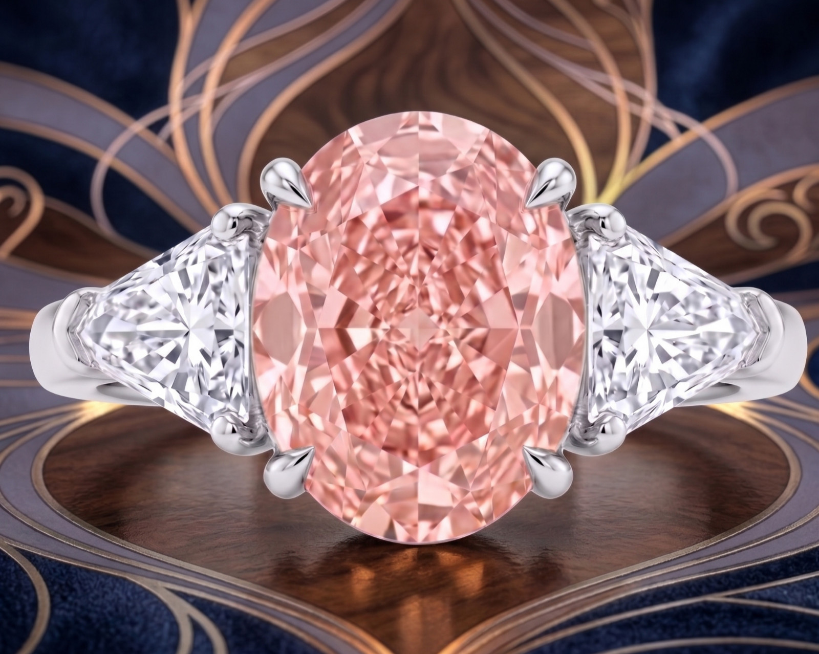 5.00 Ct Certified Oval Shape Natural Pink Diamond Ring VVS1 White Gold Finish