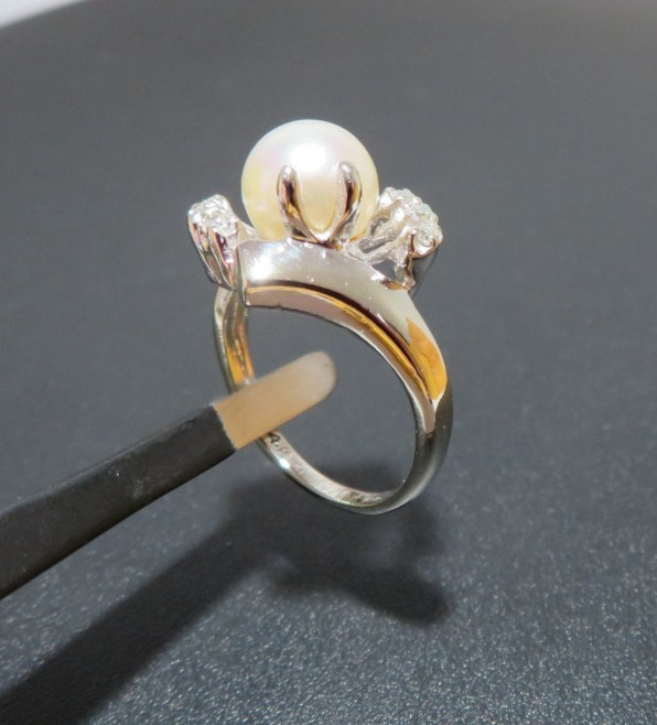 14K WG PEARL & DIAMOND CLUSTER RING SZ 2.25 2.60 grams (AI-2977)