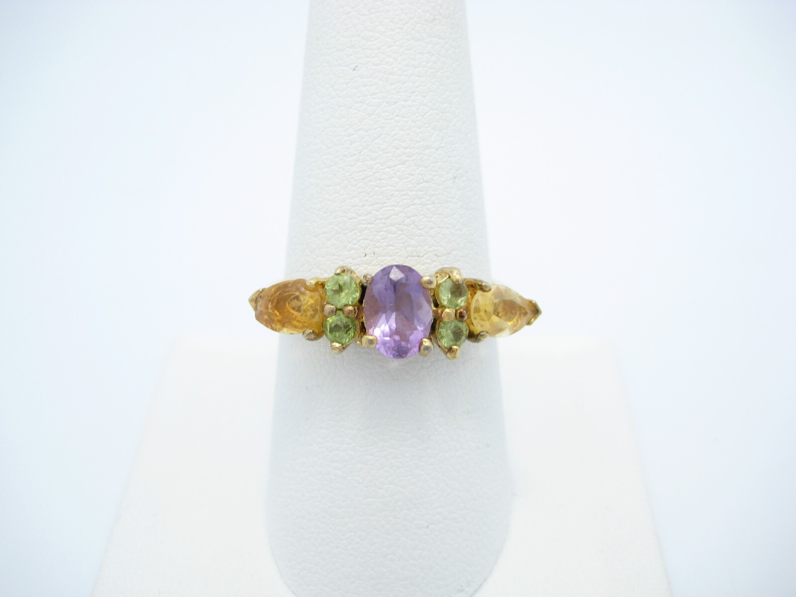 925 ND Sterling Silver Yellow Green Purple CZ 7.2mm Ring Size 9