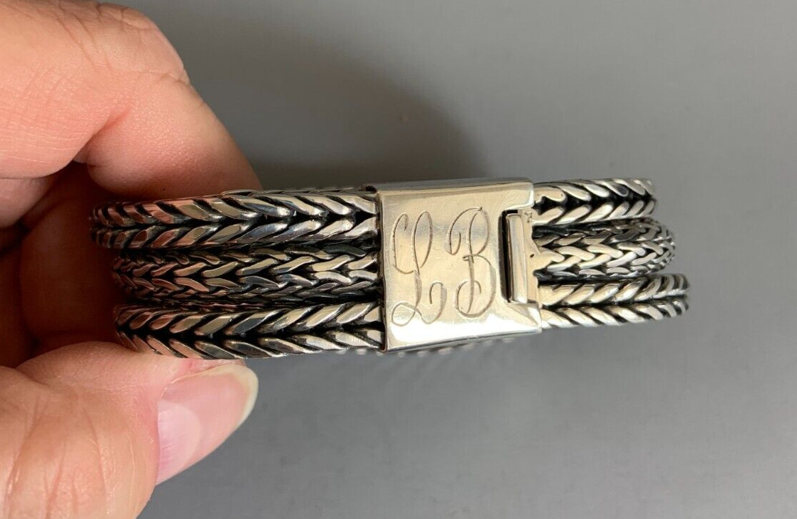 Sterling Silver 3-Strand Bali Style Foxtail Weave Woven 8″ Bracelet UNISEX 108g