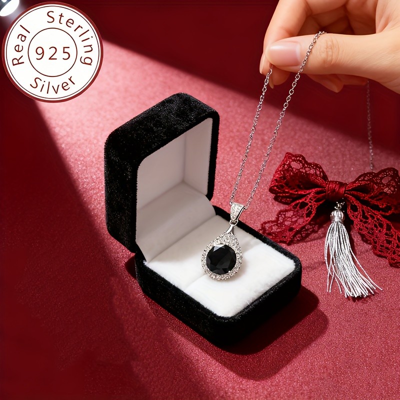 Black 5 Carat Moissanite Pendant Necklace S925 Silver 45cm+5cm