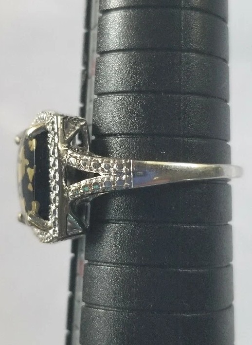 Black And Gold Goldenite Ring Platinum Over Sterling Size 9