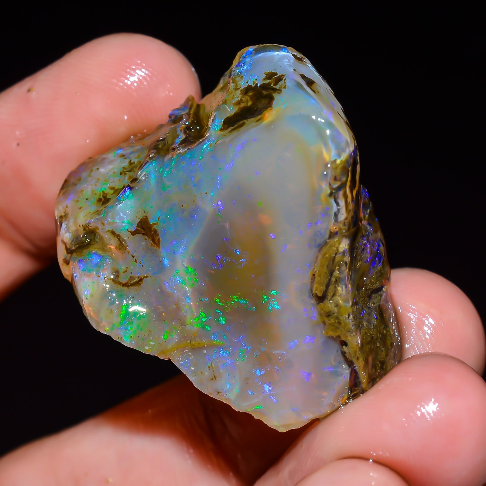 Natural Oil Rough Fancy Opal 48 Ct Ethiopian Raw, Fire Opal Gemstone 30x26x12 mm