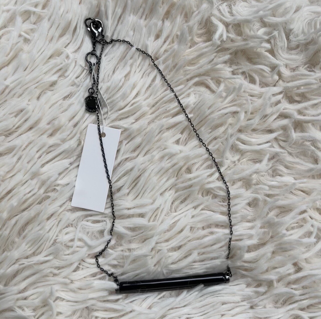 NWT French Connection Horizontal Black Tube Bar Pendant With 18” Chain