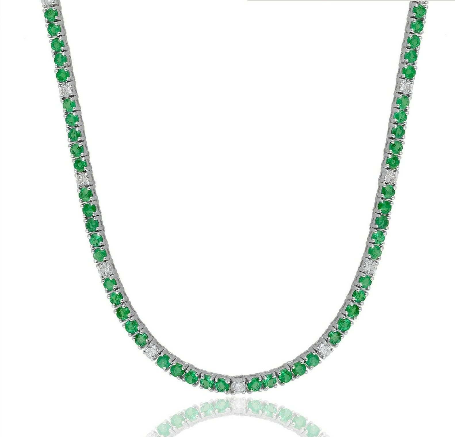 11.16ct Real H Color Si1 Clarity Diamond Zambian Emerald Necklace 10k White Gold