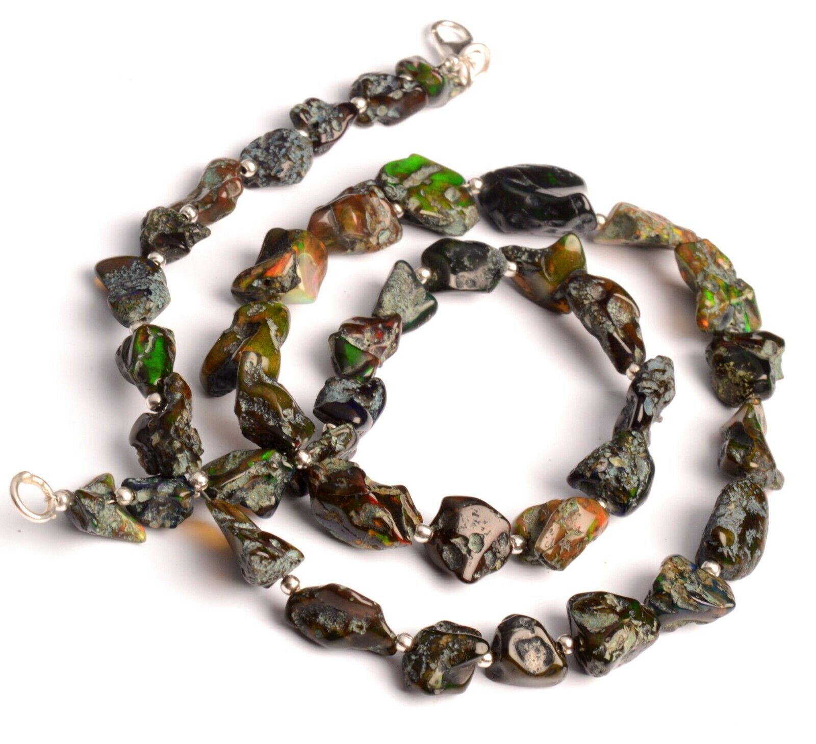 Natural Gem Black Fire Opal 9 to 15 mm Size Rough Nugget Beads 19″ Necklace