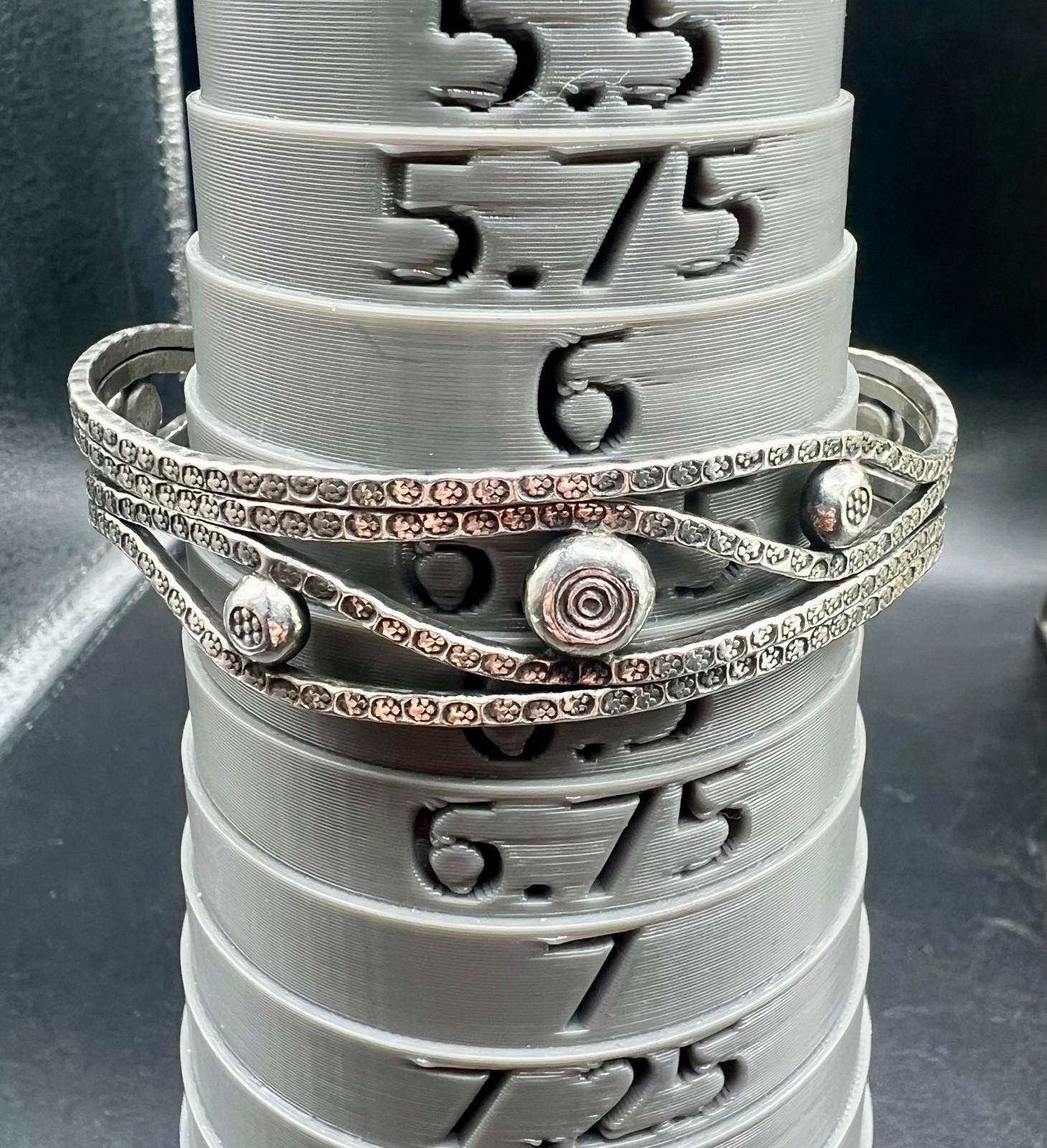 Artisan Sterling Silver Cuff Bracelet .925 Modernist Stamped Wave 26.7g