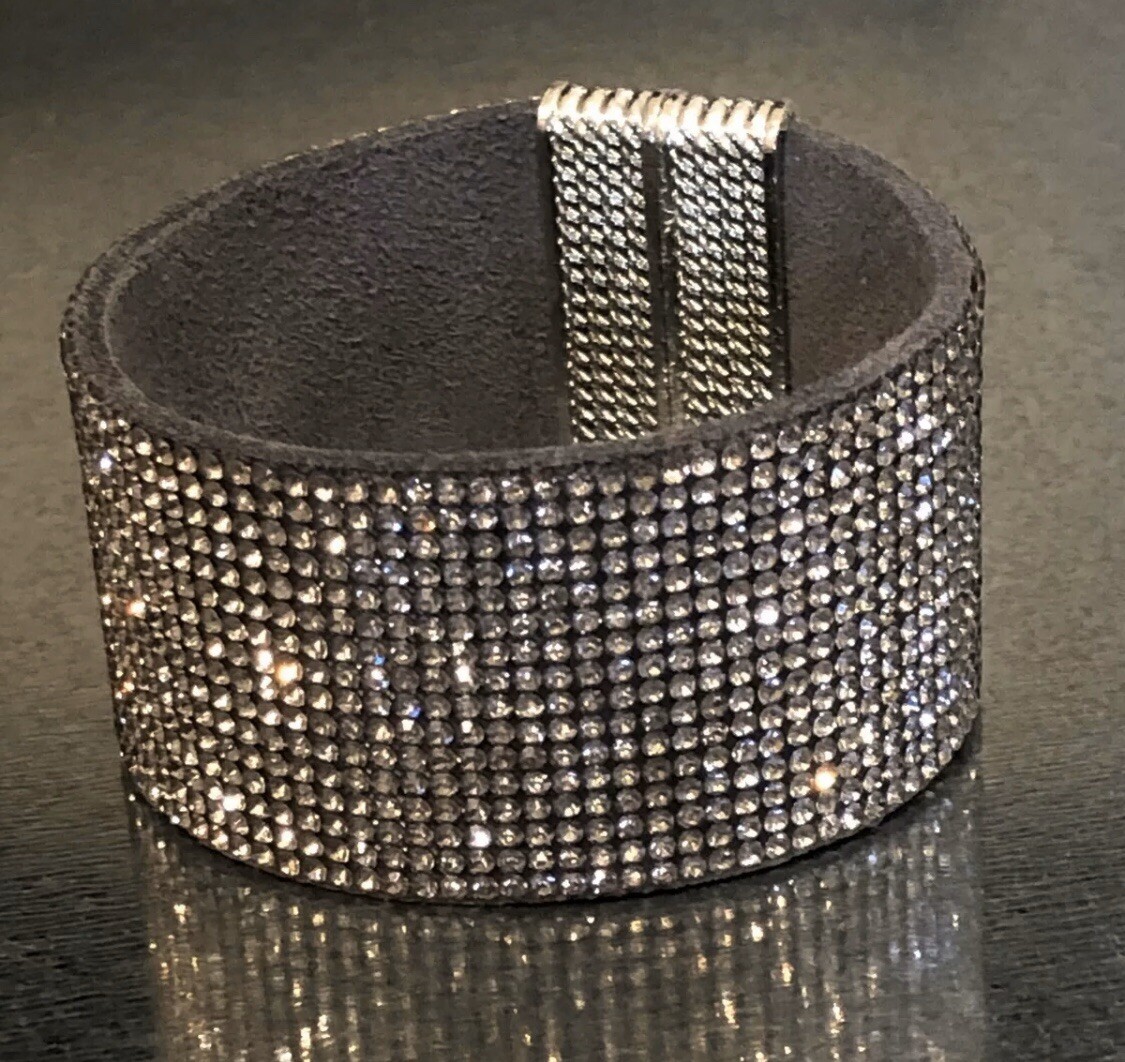 Suede Leather Gray Bracelet made w/ Swarovski Crystal Magnetic Clasp Gorgeous