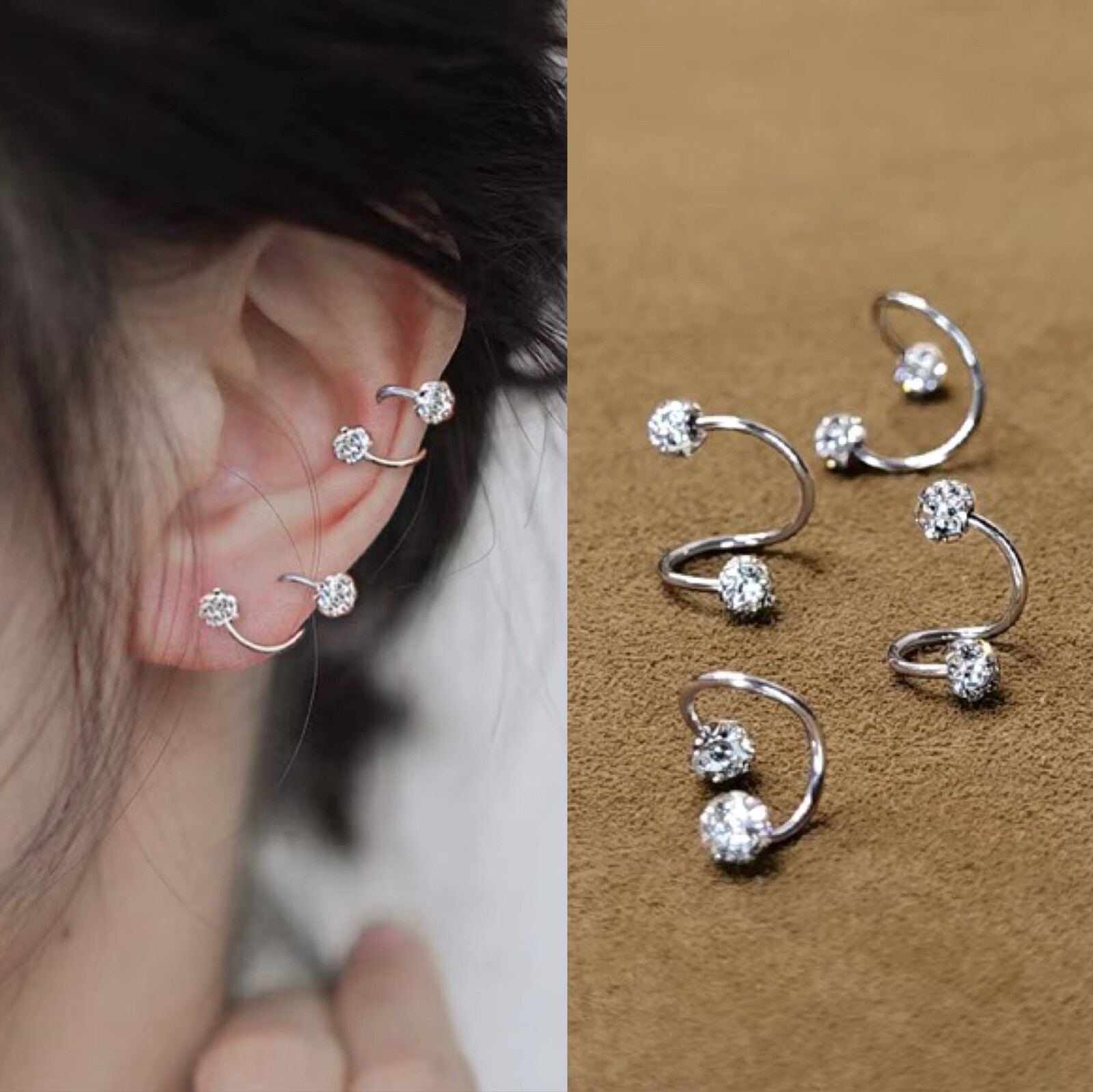 Women Surgical Steel Small CZ Ball Huggie Hoop Earrings Screw Back Ear Stud 2Pcs