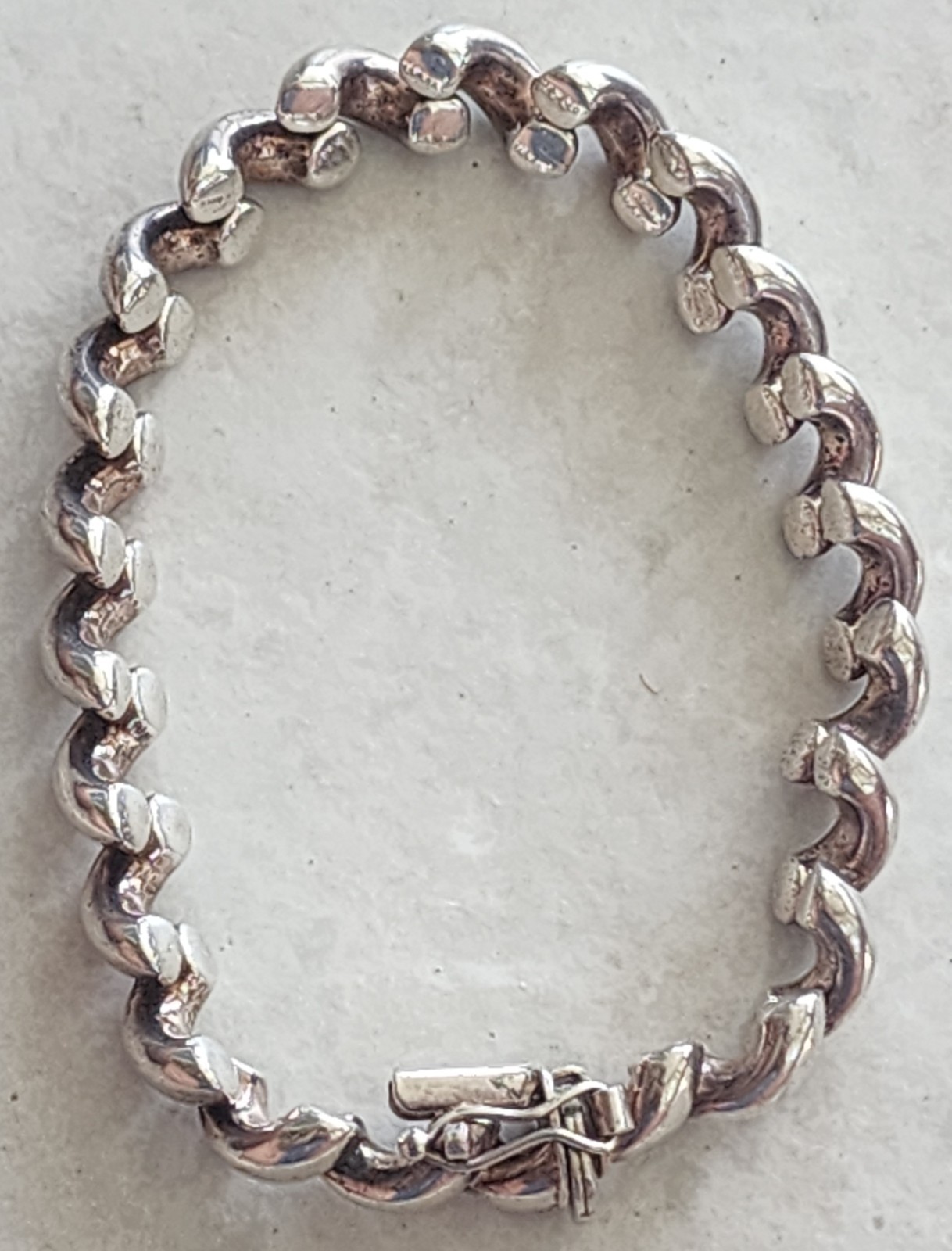 Italian 925 Sterling Silver San Marco Link Bracelet 7.25” Push Lock Safety