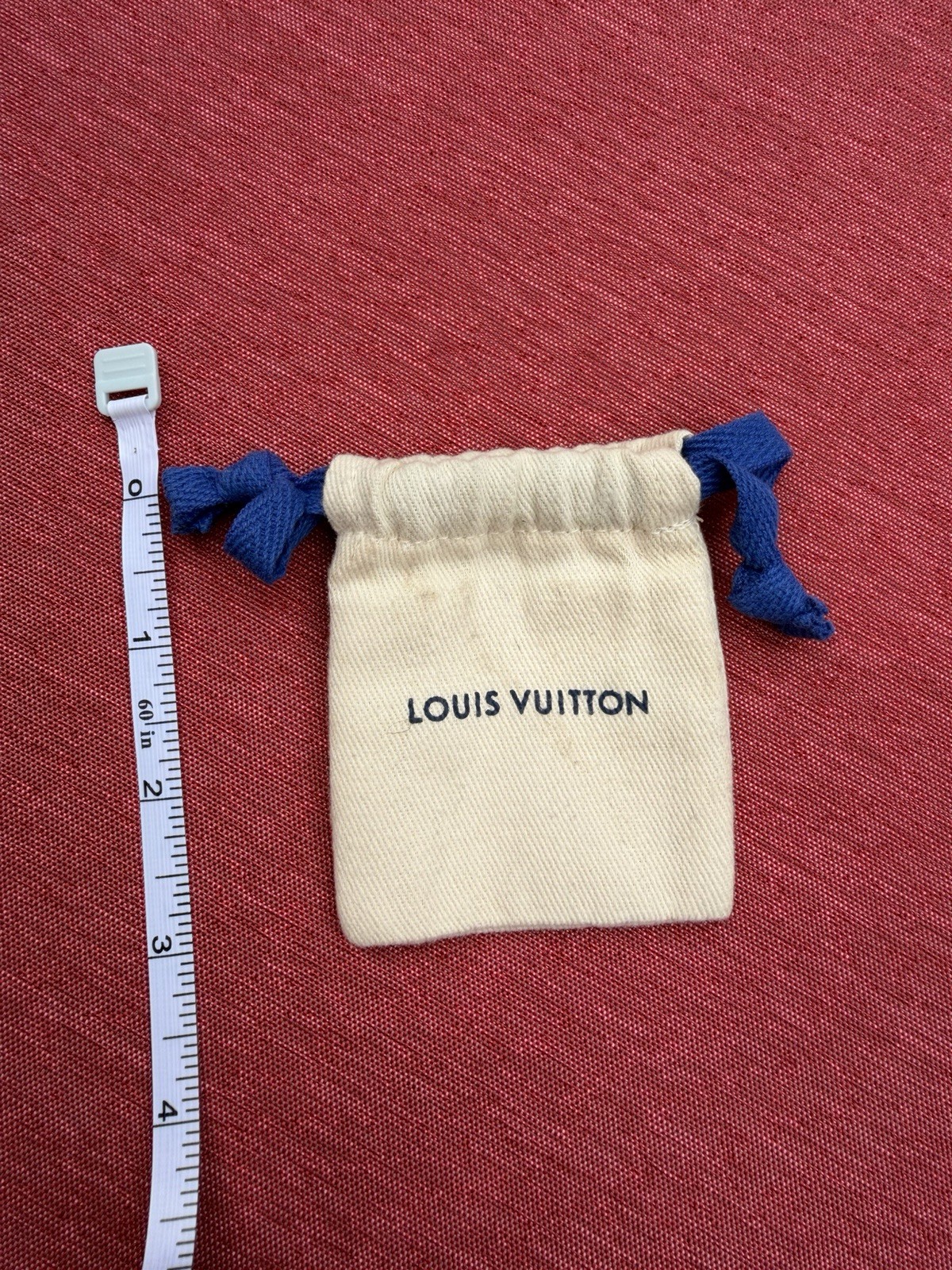 Louis Vuitton Beige Fabric Drawstring Jewelry Pouch Bag Blue Cord 3×3 Logo