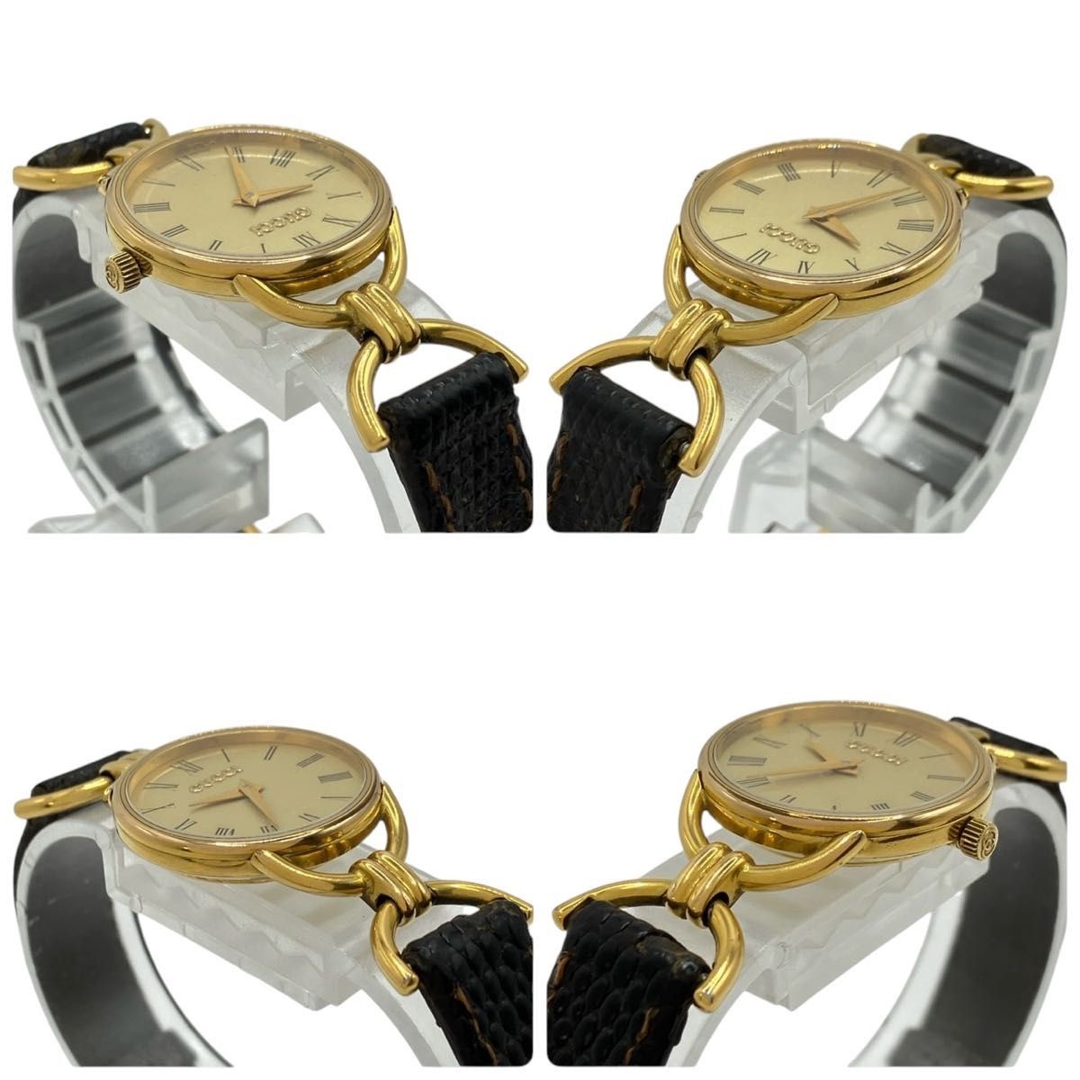 Working GUCCI watch gold dial quartz leather belt 6000L