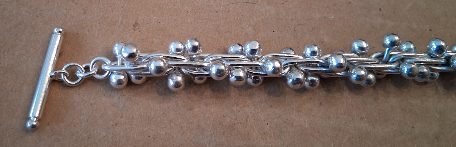 Heavy Sterling Silver DNA Graduated Bead Ball Link Toggle Bracelet-54.6 GRAMS