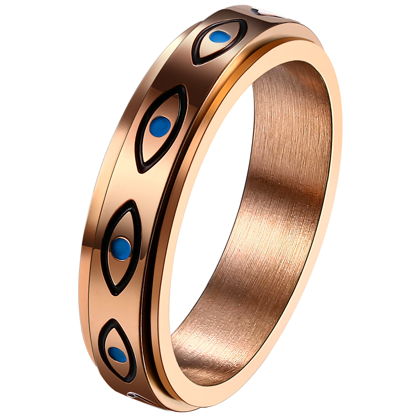 Evil Eye Spinner Ring Anti Anxiety Fidget Stainless Steel Rotate Band Men Women