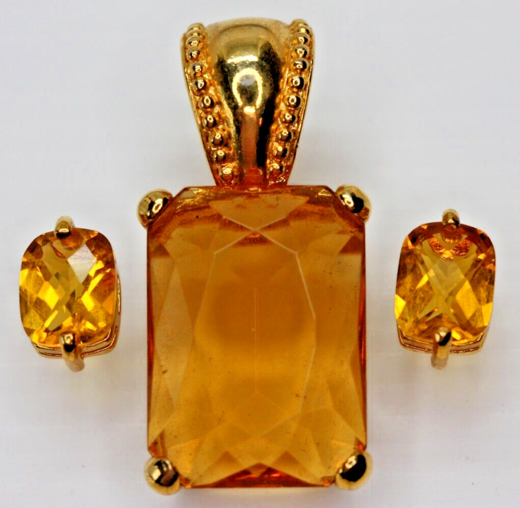 Joan Rivers Faux Citrine Pendant Pearl Strand Enhancer & Pierced Earrings Set