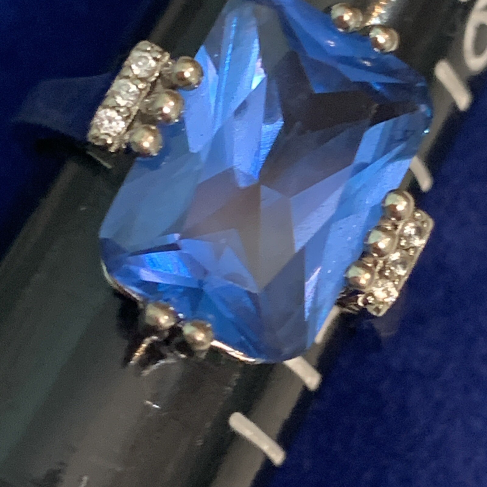 925 Sterling DK Created Blue Spinel And Accent Stones Ring Size 7