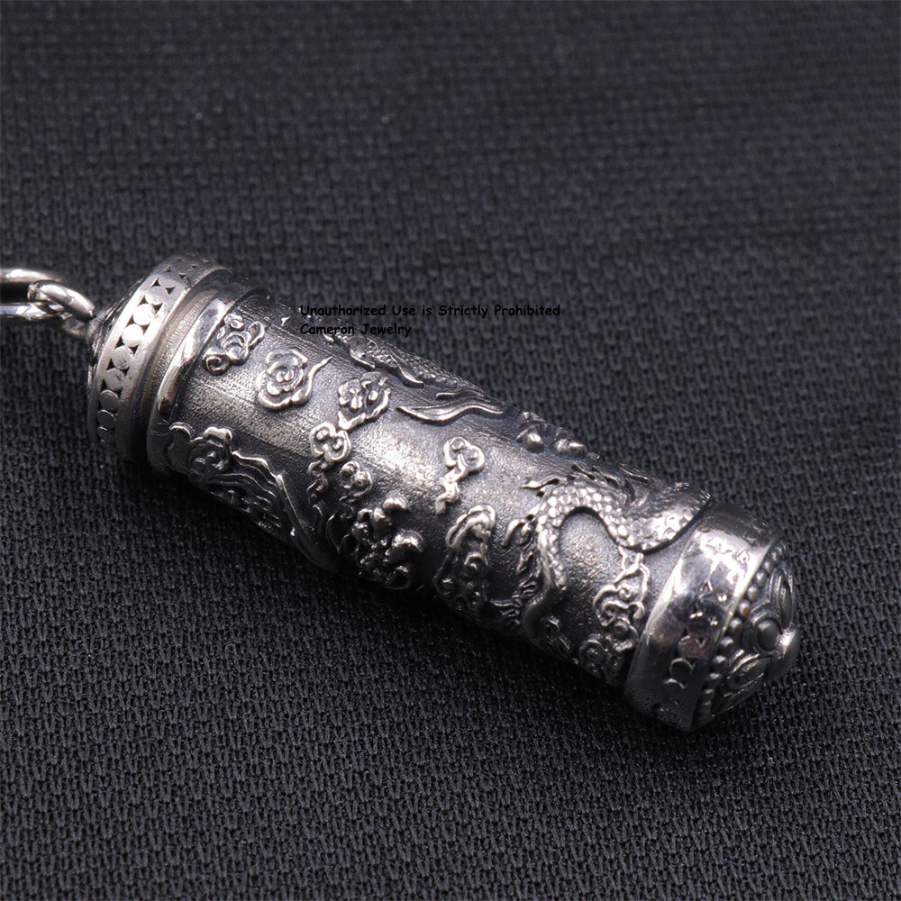 Solid S925 Sterling Silver Men Women Lucky Pillar Pendant 14-15g 50*11mm