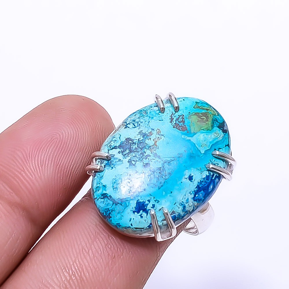 Chrysocolla Solitaire 925 Sterling Silver Ring s.8.5 R47, Christmas Gift