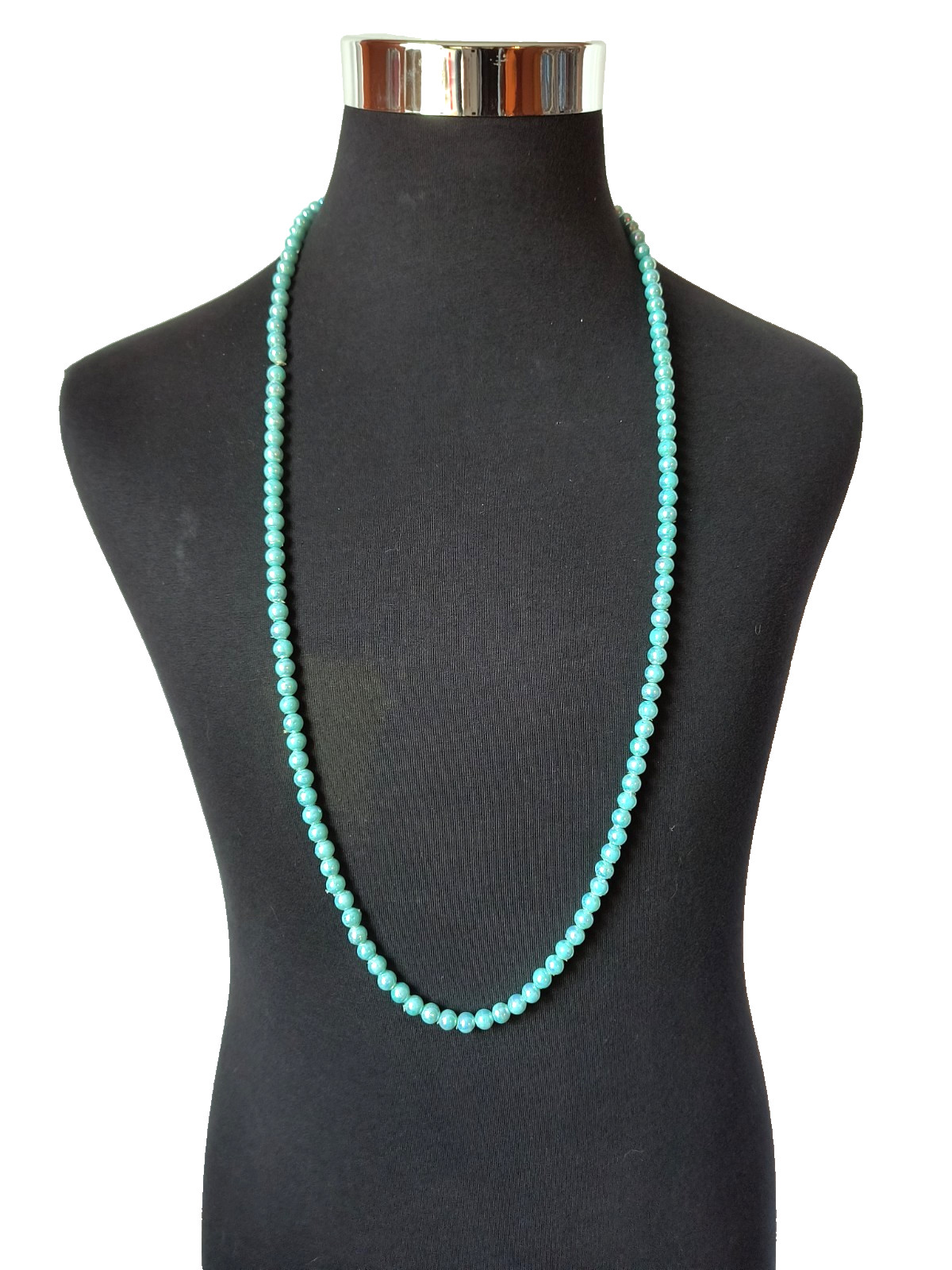 Women’s Necklace Aqua Color Iridescent Beads 38 Inches Long