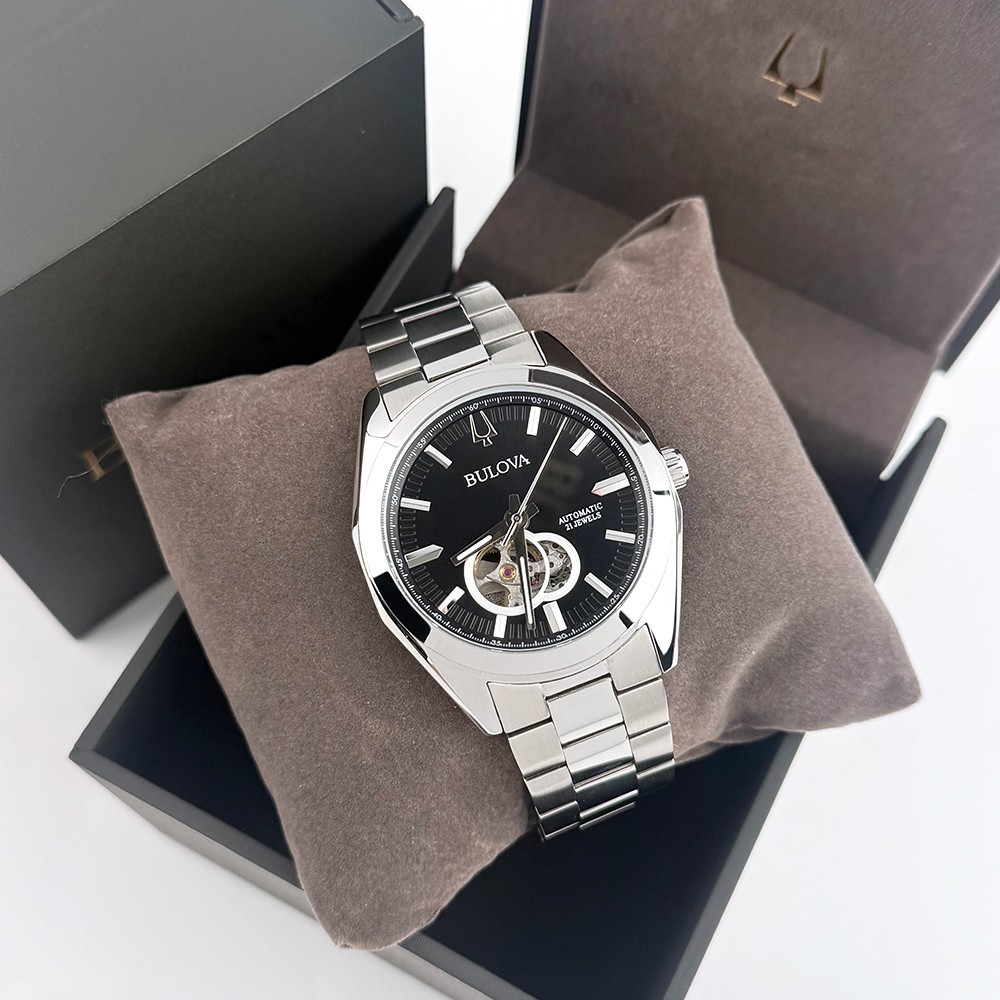 Men’s Bulova 96A270 Surveyor Automatic Stainless Black Dial Watch 42mm