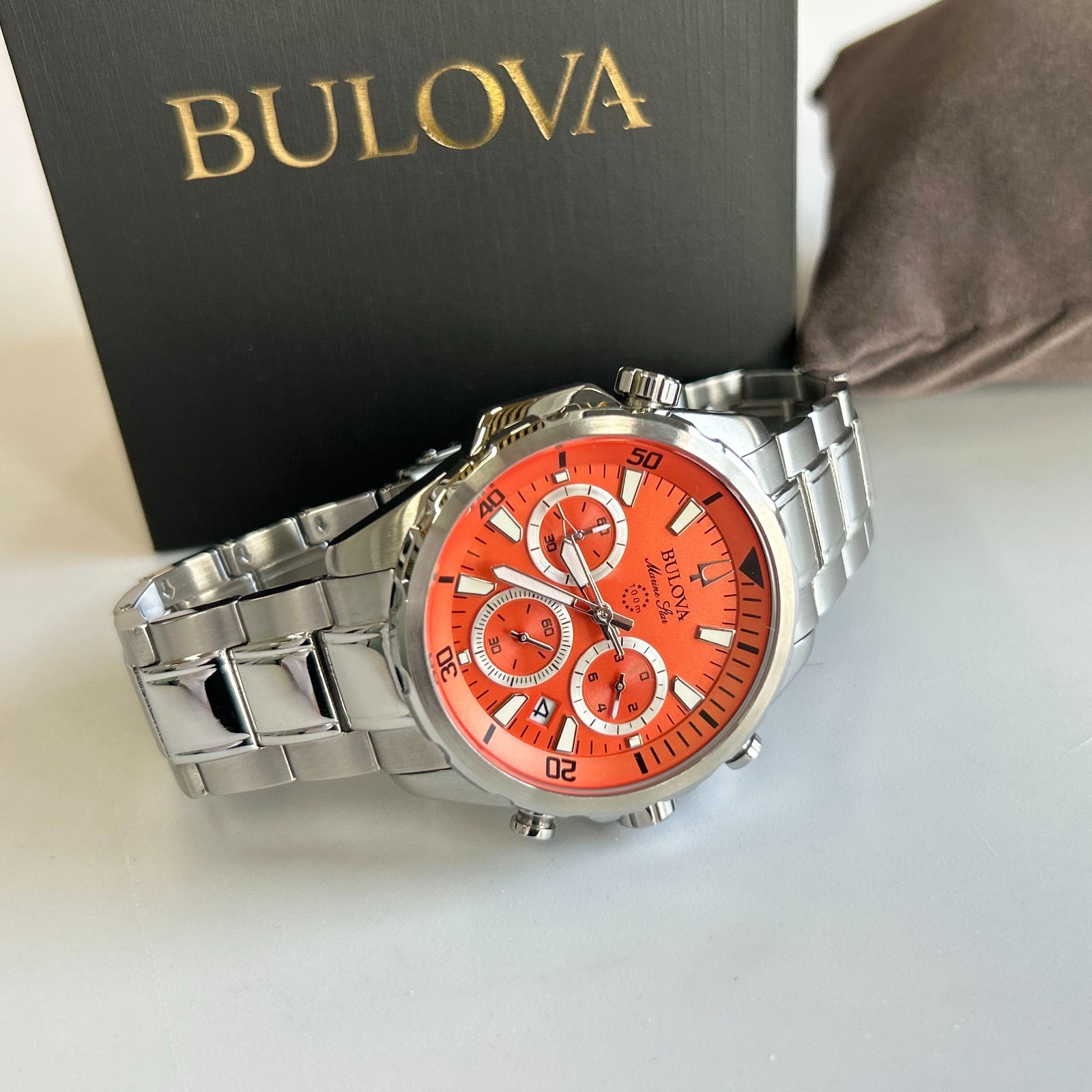 Bulova 96B395 Marine Star Orange Dial Men’s Chronograph Quartz Watch Stainless