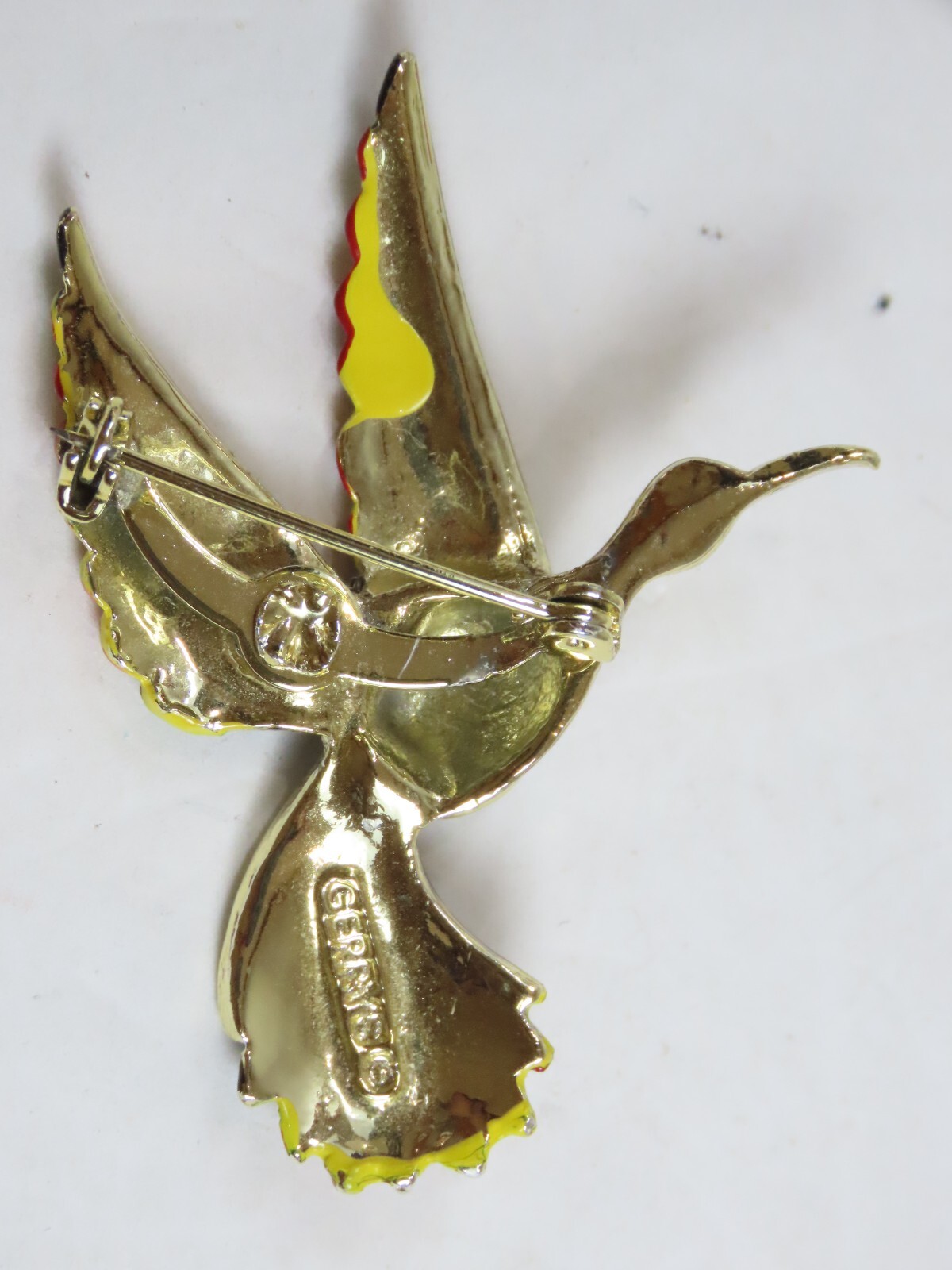 Gerry’s Vintage Enamel Hummingbird Brooch Pin Gold Tone Signed D1940
