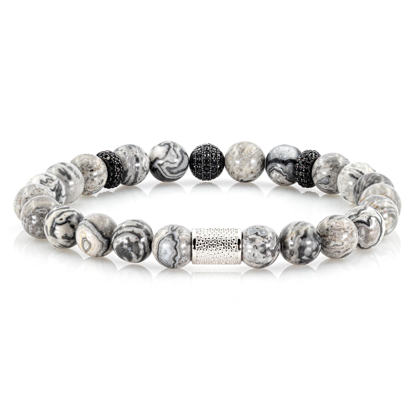 Jasper 925 Sterling Silver Bracelet Bracelet Beaded Bracelet Zircon 8mm Beads