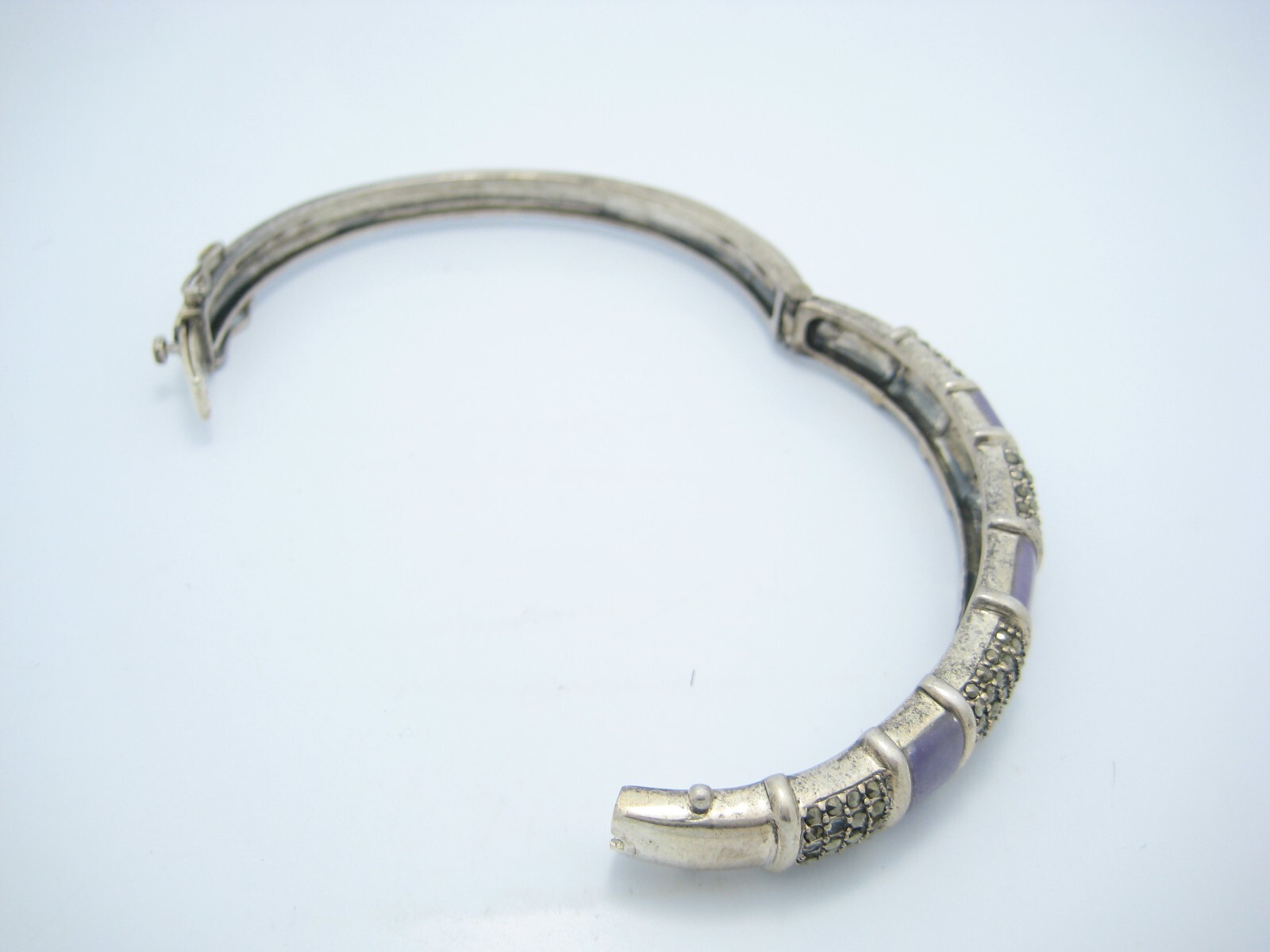 CRA Sterling Silver 9.7mm Marcasite Purple Stone Cuff Bracelet